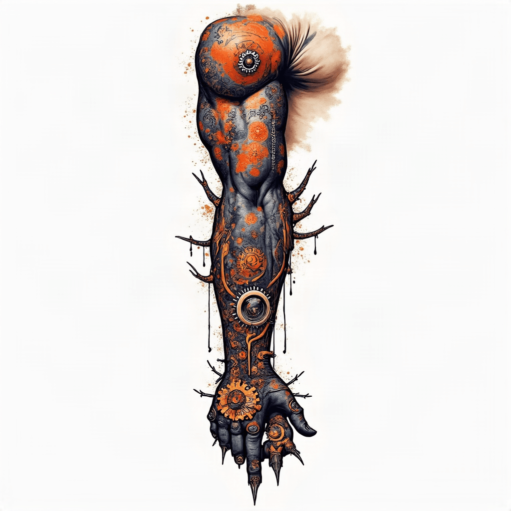 Bio-mechanical arm with intricate gears and piston...