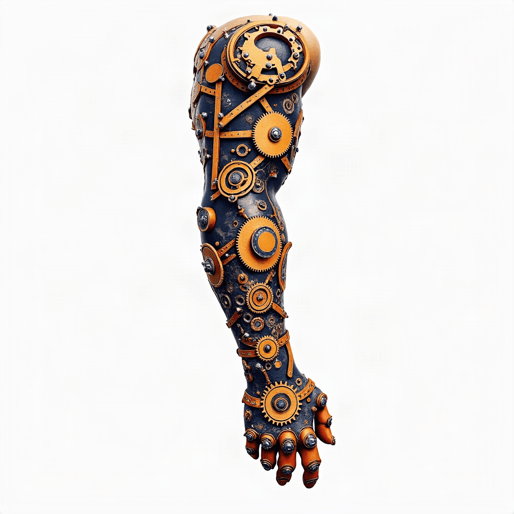 Bio-mechanical arm with intricate gears and piston...