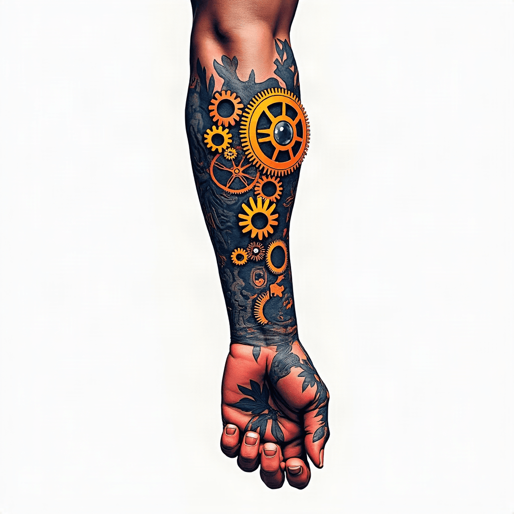 Bio-mechanical arm with intricate gears and piston...