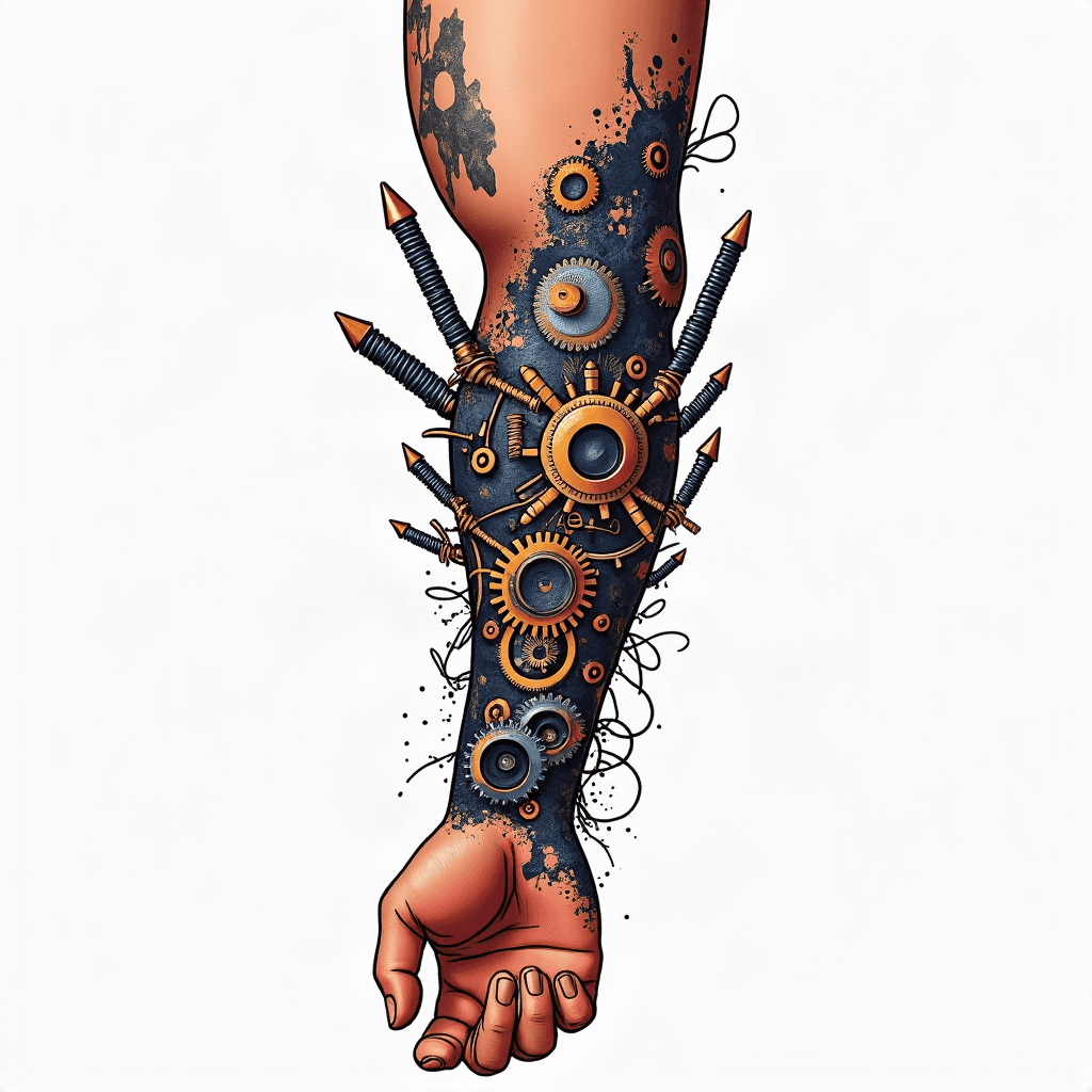 Bio-mechanical arm with intricate gears and piston...