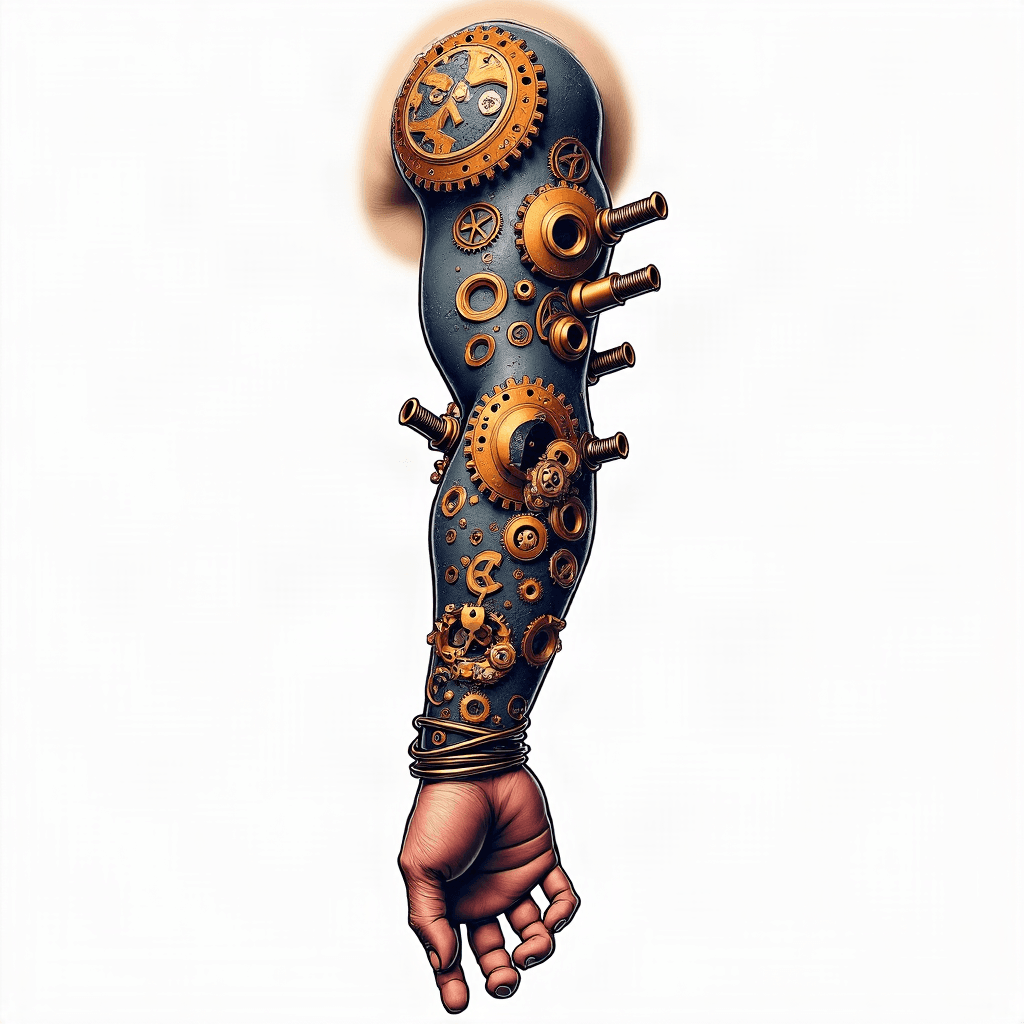 Bio-mechanical arm with intricate gears and piston...