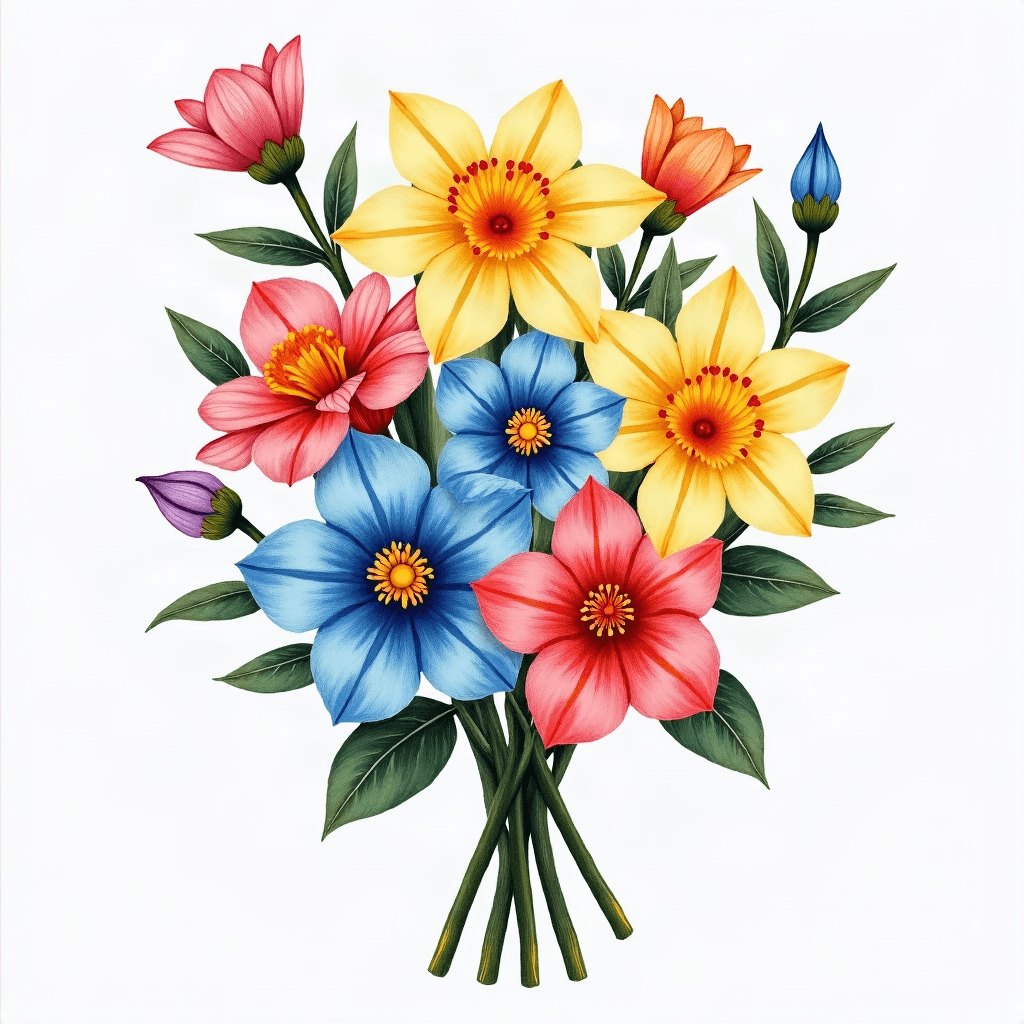 A flower bouquet for my family of four. Watercolor…