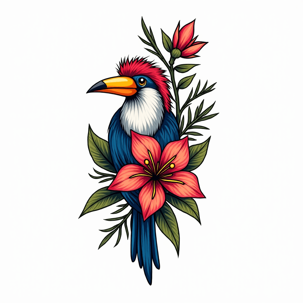 Un tatuaje con temática de cuba entre palmeras flo...