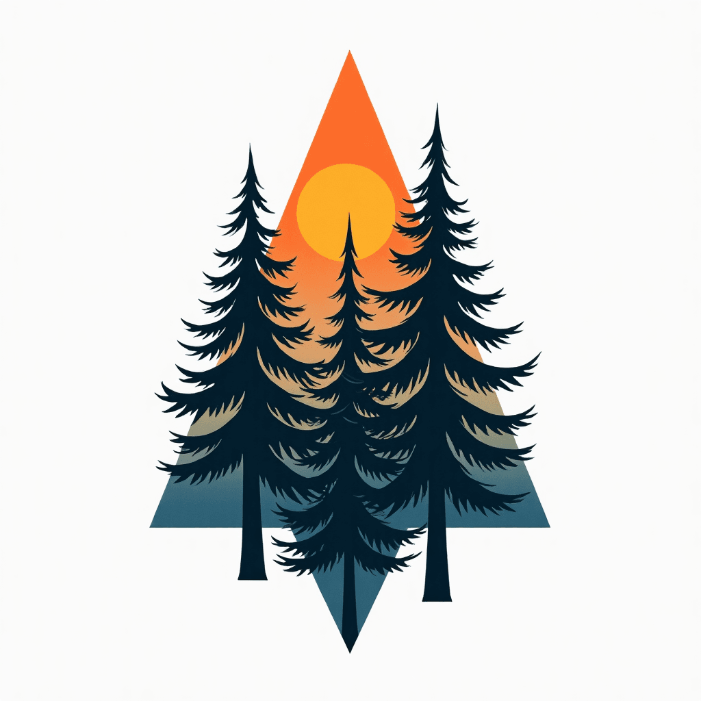Geometric forest scene with triangular trees
