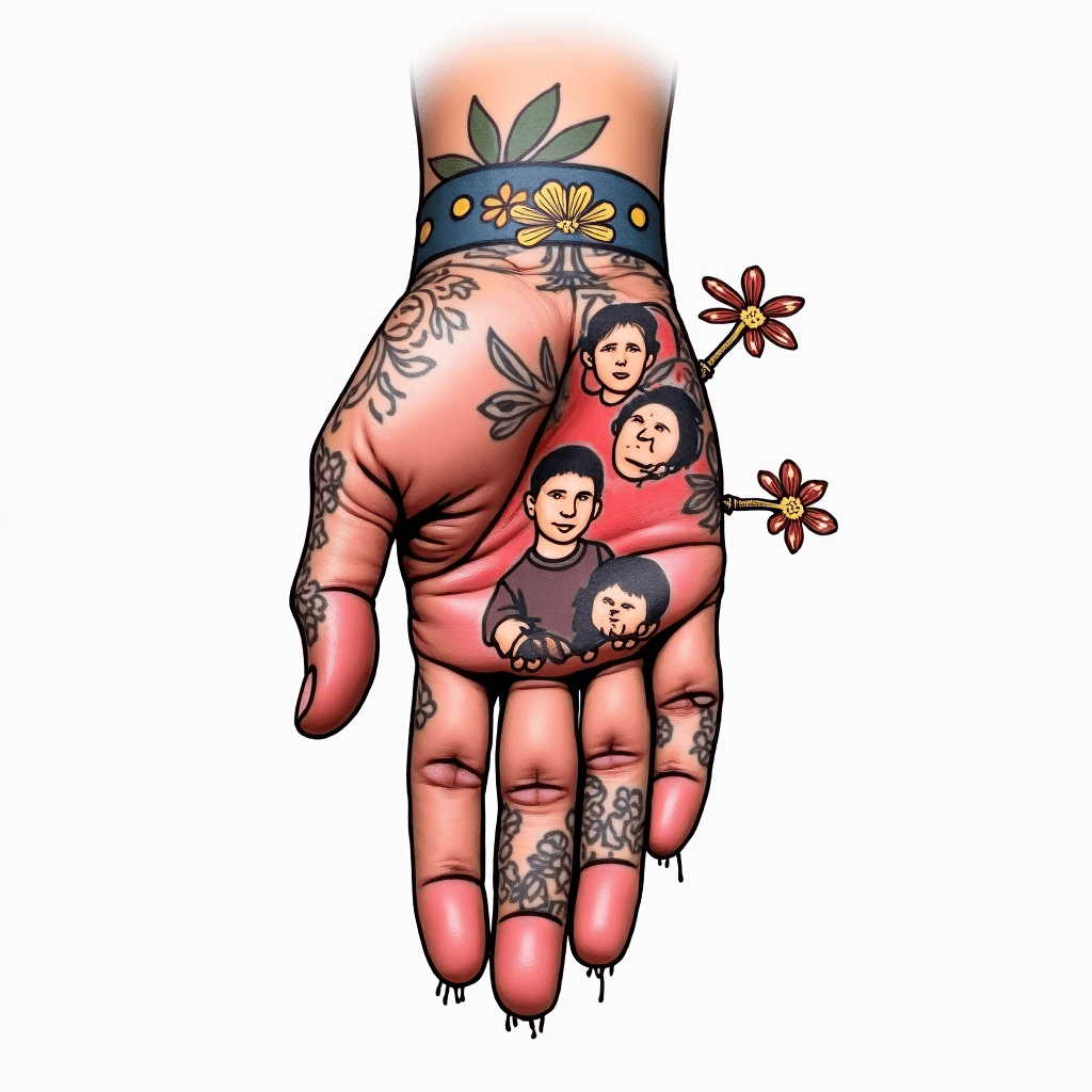 Mkthers hand 3 children holding it