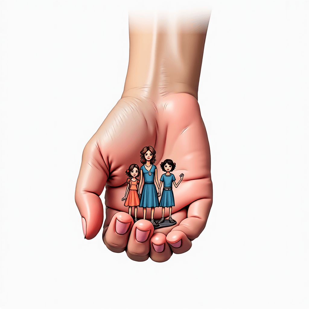 Mother's hand 3 children holding it
