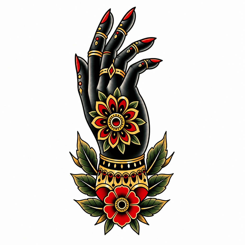 Black and white hand tattoo