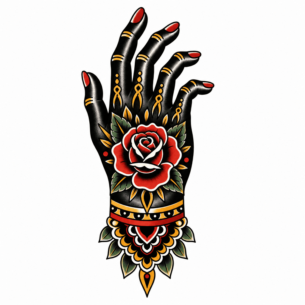 Black and white hand tattoo