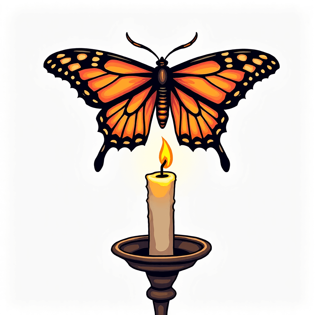 spider web moth burning candle