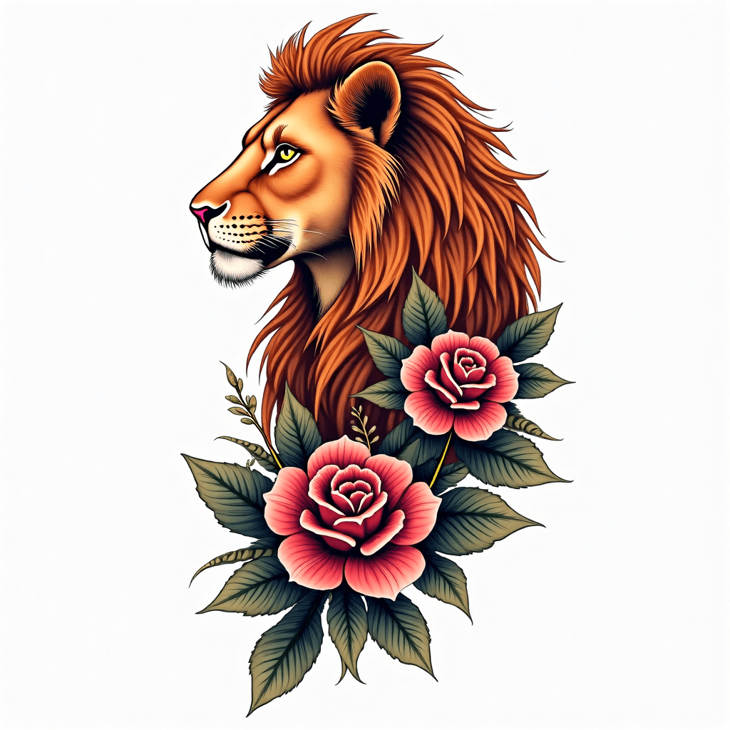 Tattoo Cover-Up lioness with flowers